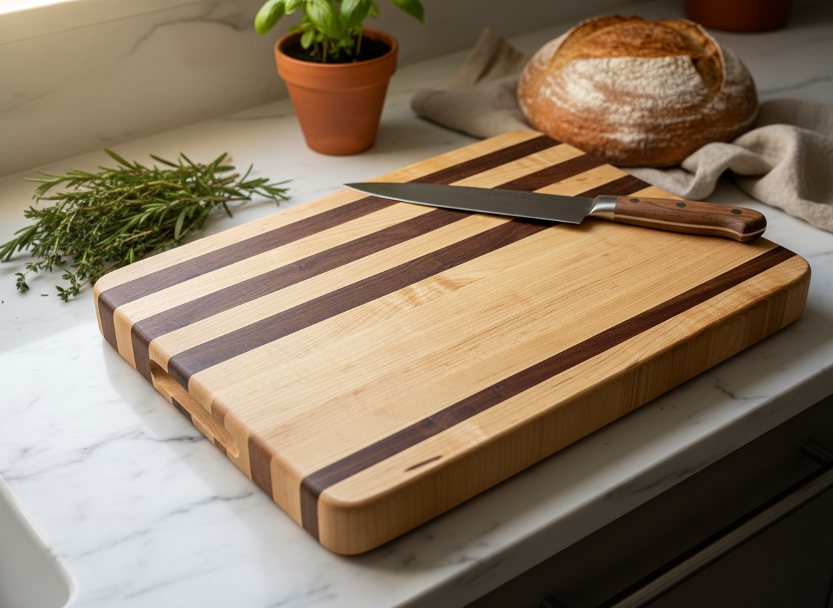 Handmade Wood Cutting Board in Kitchen Setting
